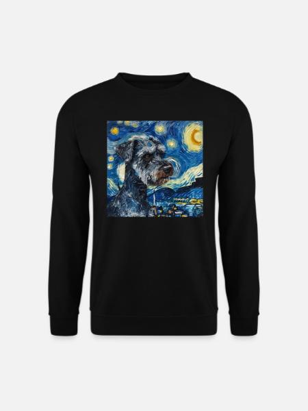 Schnauzer miniature, chien, Van Gogh, nuit étoilée - Sweat-shirt Unisexe - noir