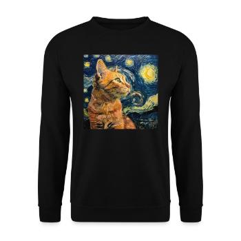 Chat, Motif De Chat, Van Gogh, Nuit Étoilée - Sweat-shirt Unisexe - noir - Devant - Alina (178cm) & Michal (187cm)