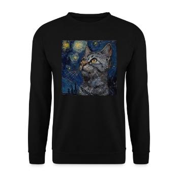 Katze, katzenmotiv, - Unisex Pullover - Schwarz - Vorne - Alina (178cm) & Michal (187cm)