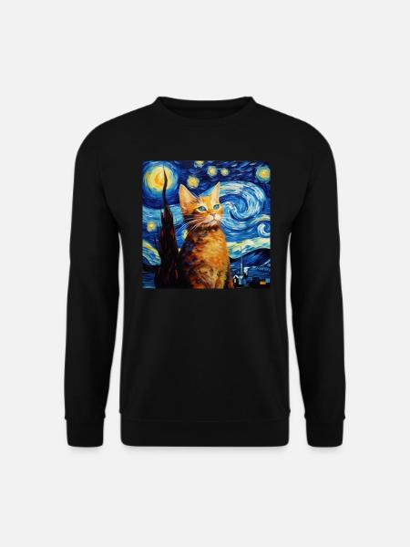 Katze, katzenmotiv, van gogh, sternennacht - Unisex Pullover - Schwarz