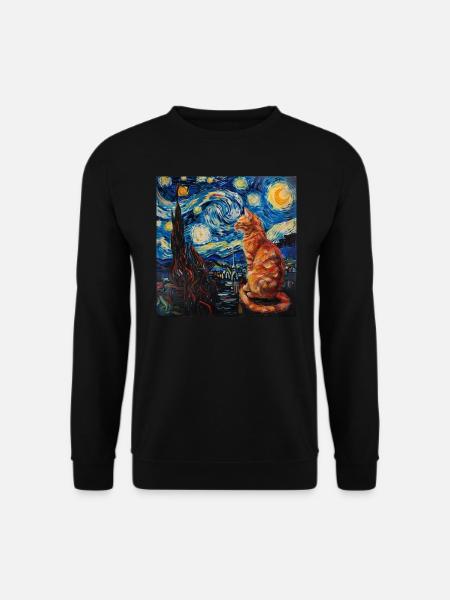Katze, katzenmotiv, van gogh, sternennacht - Unisex Pullover - Schwarz