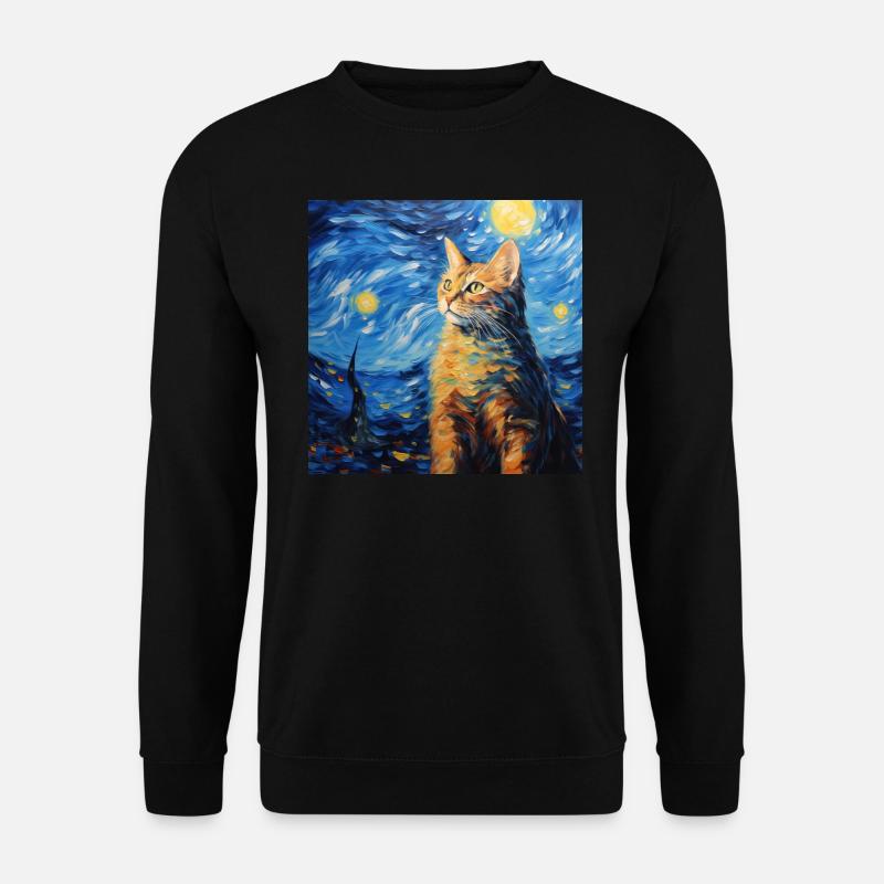 Katze, katzenmotiv, van gogh - Unisex Pullover - Schwarz