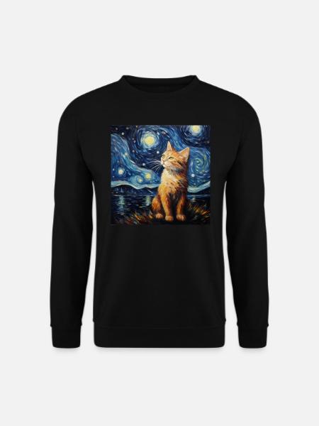 Katze, katzenmotiv, van gogh, sternennacht - Unisex Pullover - Schwarz