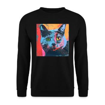 Katze, katzenmotiv, popart, geschenk, geschenkidee - Unisex Pullover - Schwarz - Vorne - Alina (178cm) & Michal (187cm)