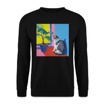 Katze, katzenmotiv, popart, geschenk, geschenkidee - Unisex Pullover - Schwarz - Vorne - Alina (178cm) & Michal (187cm)