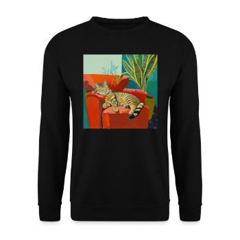 Katze, katzenmotiv, popart, geschenk, geschenkidee - Unisex Pullover - Schwarz - Vorne - Alina (178cm) & Michal (187cm)