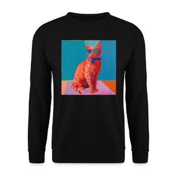 Katze, katzenmotiv, popart, geschenk, geschenkidee - Unisex Pullover - Schwarz - Vorne - Alina (178cm) & Michal (187cm)