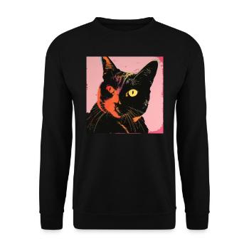 Katze, katzenmotiv, popart, geschenk, geschenkidee - Unisex Pullover - Schwarz - Vorne - Alina (178cm) & Michal (187cm)