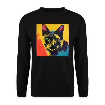 Katze, katzenmotiv, popart, geschenk, geschenkidee - Unisex Pullover - Schwarz - Vorne - Alina (178cm) & Michal (187cm)