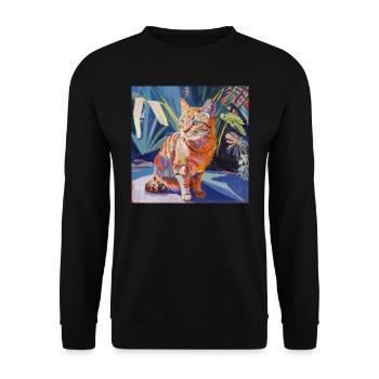 Katze, katzenmotiv, popart, geschenk, geschenkidee - Unisex Pullover - Schwarz - Vorne - Alina (178cm) & Michal (187cm)