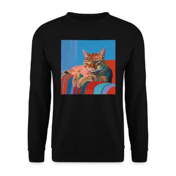 Katze, katzenmotiv, popart, geschenk, geschenkidee - Unisex Pullover - Schwarz - Vorne - Alina (178cm) & Michal (187cm)