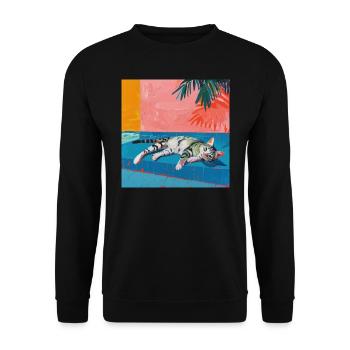 Katze, katzenmotiv, popart, geschenk, geschenkidee - Unisex Pullover - Schwarz - Vorne - Alina (178cm) & Michal (187cm)