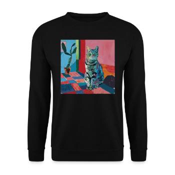 Katze, katzenmotiv, popart, geschenk, geschenkidee - Unisex Pullover - Schwarz - Vorne - Alina (178cm) & Michal (187cm)