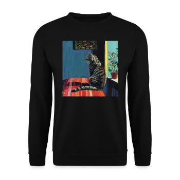 Katze, katzenmotiv, popart, geschenk, geschenkidee - Unisex Pullover - Schwarz - Vorne - Alina (178cm) & Michal (187cm)