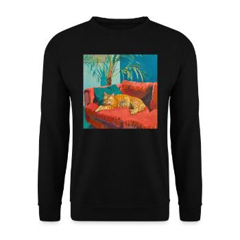Katze, katzenmotiv, popart, geschenk, geschenkidee - Unisex Pullover - Schwarz - Vorne - Alina (178cm) & Michal (187cm)