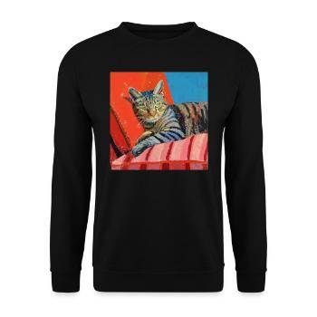 Katze, katzenmotiv, popart, geschenk, geschenkidee - Unisex Pullover - Schwarz - Vorne - Alina (178cm) & Michal (187cm)