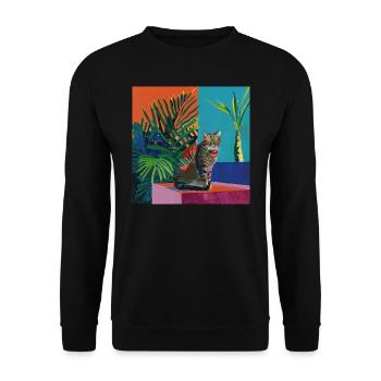 Katze, katzenmotiv, popart, geschenk, geschenkidee - Unisex Pullover - Schwarz - Vorne - Alina (178cm) & Michal (187cm)