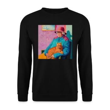 Katze, katzenmotiv, popart, geschenk, geschenkidee - Unisex Pullover - Schwarz - Vorne - Alina (178cm) & Michal (187cm)