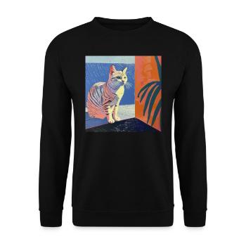 Katze, katzenmotiv, popart, geschenk, geschenkidee - Unisex Pullover - Schwarz - Vorne - Alina (178cm) & Michal (187cm)