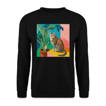 Katze, katzenmotiv, popart, geschenk, geschenkidee - Unisex Pullover - Schwarz - Vorne - Alina (178cm) & Michal (187cm)
