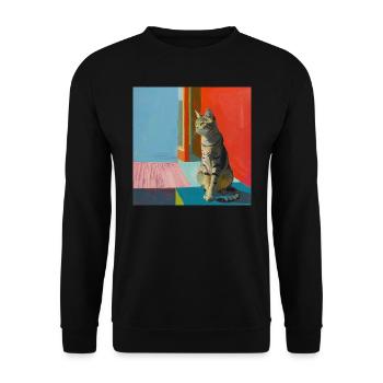 Katze, katzenmotiv, popart, geschenk, geschenkidee - Unisex Pullover - Schwarz - Vorne - Alina (178cm) & Michal (187cm)