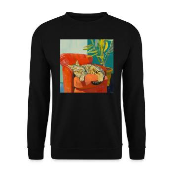 Katze, katzenmotiv, popart, geschenk, geschenkidee - Unisex Pullover - Schwarz - Vorne - Alina (178cm) & Michal (187cm)
