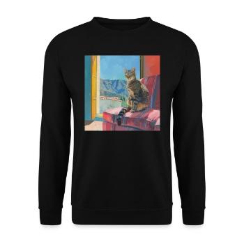 Katze, katzenmotiv, popart, geschenk, geschenkidee - Unisex Pullover - Schwarz - Vorne - Alina (178cm) & Michal (187cm)