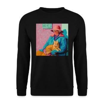 Katze, katzenmotiv, popart, geschenk, geschenkidee - Unisex Pullover - Schwarz - Vorne - Alina (178cm) & Michal (187cm)