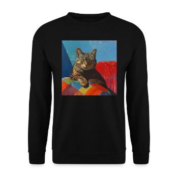 Katze, katzenmotiv, popart, geschenk, geschenkidee - Unisex Pullover - Schwarz - Vorne - Alina (178cm) & Michal (187cm)
