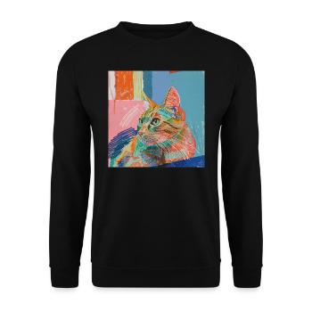 Katze, katzenmotiv, popart, geschenk, geschenkidee - Unisex Pullover - Schwarz - Vorne - Alina (178cm) & Michal (187cm)