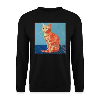 Katze, katzenmotiv, popart, geschenk, geschenkidee - Unisex Pullover - Schwarz - Vorne - Alina (178cm) & Michal (187cm)