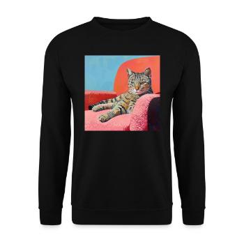 Katze, katzenmotiv, popart, geschenk, geschenkidee - Unisex Pullover - Schwarz - Vorne - Alina (178cm) & Michal (187cm)
