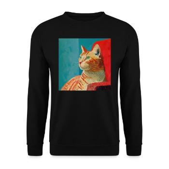 Katze, katzenmotiv, popart, geschenk, geschenkidee - Unisex Pullover - Schwarz - Vorne - Alina (178cm) & Michal (187cm)
