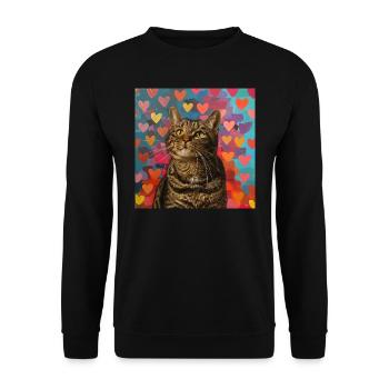 Katze, katzenmotiv, popart, geschenk, geschenkidee - Unisex Pullover - Schwarz - Vorne - Alina (178cm) & Michal (187cm)
