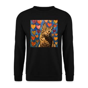 Katze, katzenmotiv, popart, geschenk, geschenkidee - Unisex Pullover - Schwarz - Vorne - Alina (178cm) & Michal (187cm)