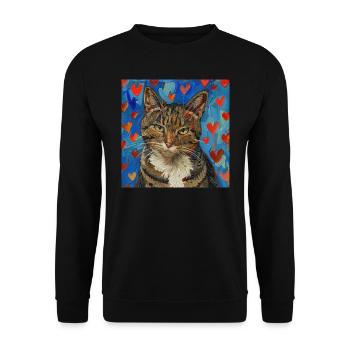 Katze, katzenmotiv, popart, geschenk, geschenkidee - Unisex Pullover - Schwarz - Vorne - Alina (178cm) & Michal (187cm)