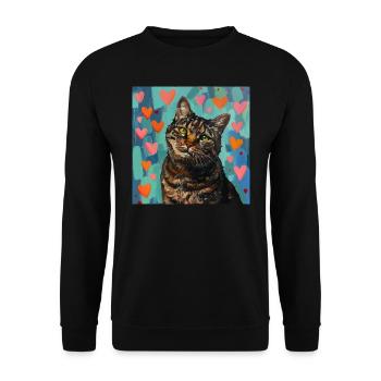 Katze, katzenmotiv, popart, geschenk, geschenkidee - Unisex Pullover - Schwarz - Vorne - Alina (178cm) & Michal (187cm)