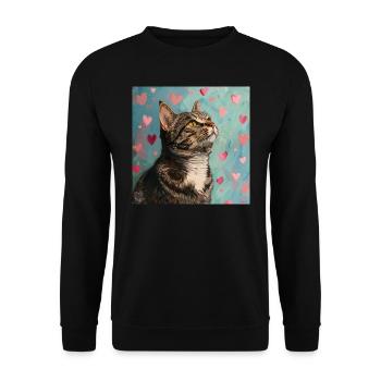 Katze, katzenmotiv, popart, geschenk, geschenkidee - Unisex Pullover - Schwarz - Vorne - Alina (178cm) & Michal (187cm)