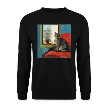 Katze, katzenmotiv, popart, geschenk, geschenkidee - Unisex Pullover - Schwarz - Vorne - Alina (178cm) & Michal (187cm)