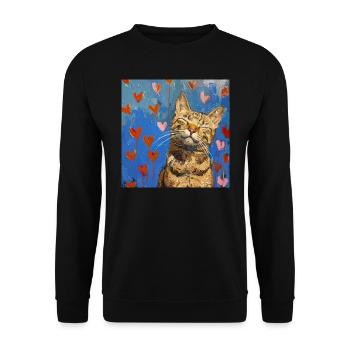 Katze, katzenmotiv, popart, geschenk, geschenkidee - Unisex Pullover - Schwarz - Vorne - Alina (178cm) & Michal (187cm)