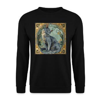 Katze, katzenmotiv, geschenk, geschenkideen katzen - Unisex Pullover - Schwarz - Vorne - Alina (178cm) & Michal (187cm)
