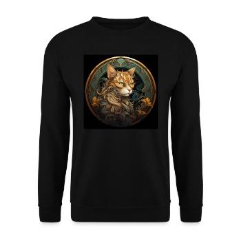 Katze, katzenmotiv, geschenk, geschenkideen katzen - Unisex Pullover - Schwarz - Vorne - Alina (178cm) & Michal (187cm)