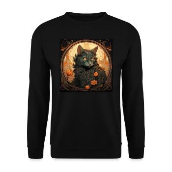 Katze, katzenmotiv, vintage, geschenk - Unisex Pullover - Schwarz - Vorne - Alina (178cm) & Michal (187cm)