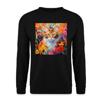 chat, motif de chat, fleurs, cadeau, idée cadeau - Sweat-shirt Unisexe - noir - Devant - Alina (178cm) & Michal (187cm)