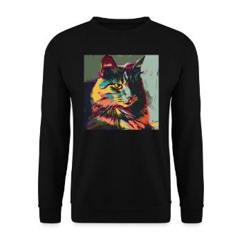 Katze, katzenmotiv, popart, geschenk, geschenkidee - Unisex Pullover - Schwarz - Vorne - Alina (178cm) & Michal (187cm)
