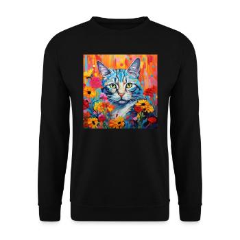 Katze, katzenmotiv, blumen, geschenk, geschenkidee - Unisex Pullover - Schwarz - Vorne - Alina (178cm) & Michal (187cm)