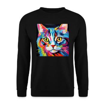 Katze, katzenmotiv, popart, geschenk, geschenkidee - Unisex Pullover - Schwarz - Vorne - Alina (178cm) & Michal (187cm)