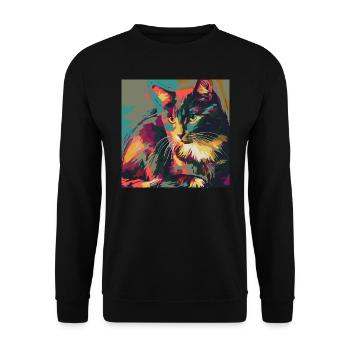 Katze, katzenmotiv, popart, geschenk, geschenkidee - Unisex Pullover - Schwarz - Vorne - Alina (178cm) & Michal (187cm)