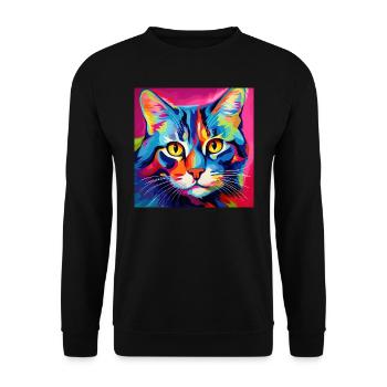 Katze, katzenmotiv, popart, geschenk, geschenkidee - Unisex Pullover - Schwarz - Vorne - Alina (178cm) & Michal (187cm)