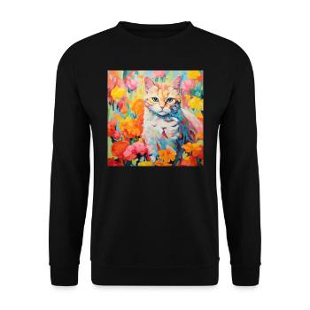 chat, motif de chat, fleurs, cadeau, idée cadeau - Sweat-shirt Unisexe - noir - Devant - Alina (178cm) & Michal (187cm)